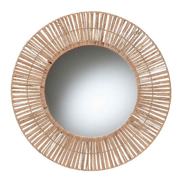 Bali & Pari Leala Modern Bohemian Metal and Natural Brown Seagrass Accent Wall Mirror 240-13466-ZORO - main